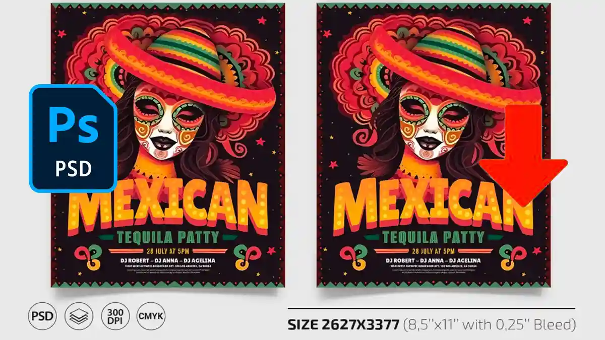 Free Download Mexican Party Flyer PSD Photoshop